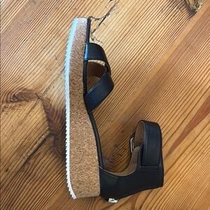 Black Cork Wedge Sandals